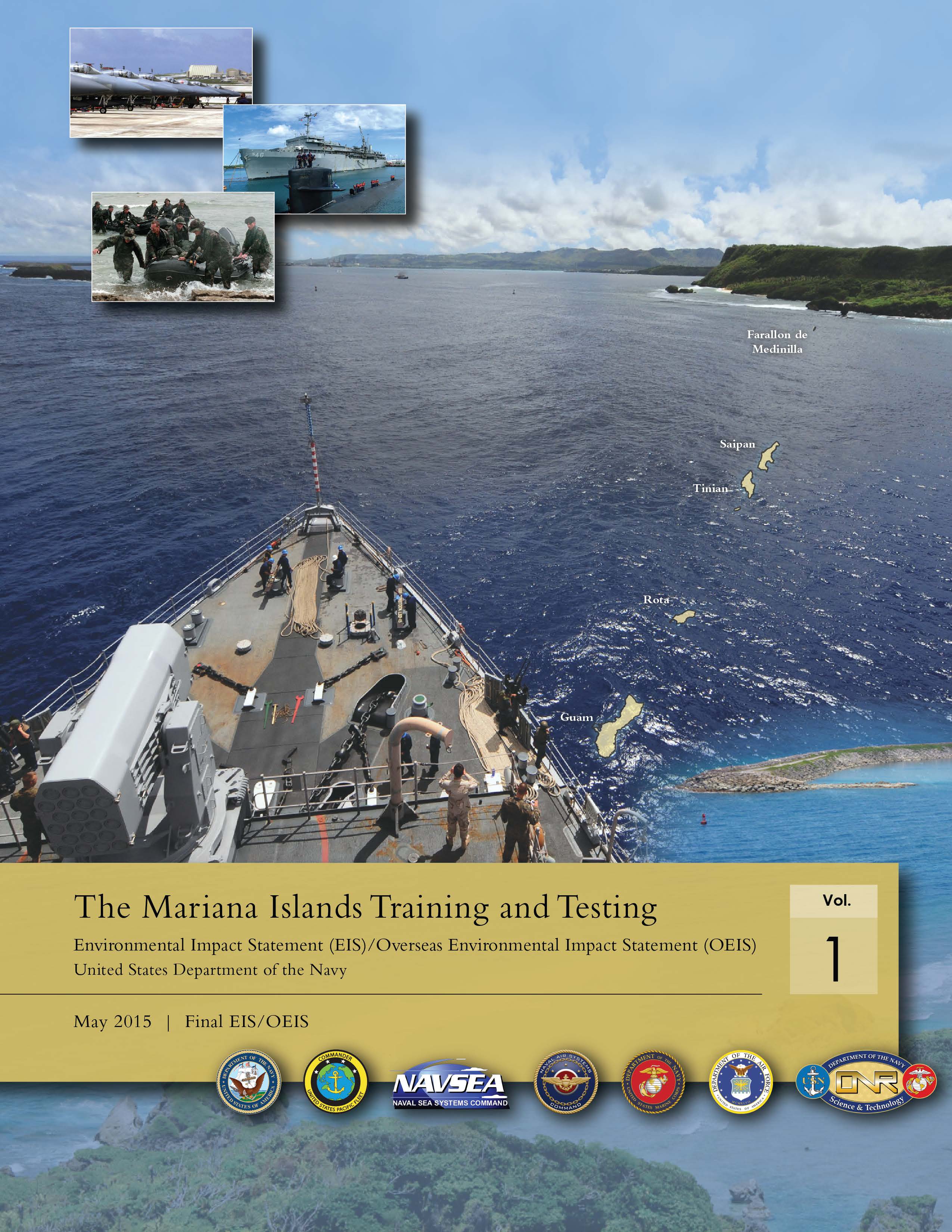This is an image of the cover of the Phase II Mariana Islands Training and Testing Environmental Impact Statement/Overseas Environmental Impact Statement (2015).